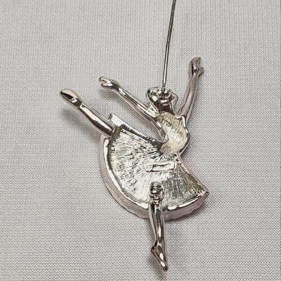 Monet Ballerina Silver with Pink and White Crystal Brooch - Picture 8 of 12